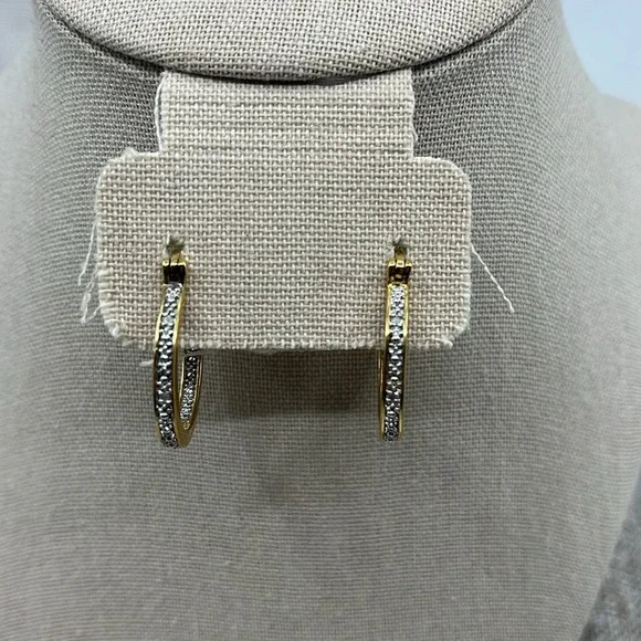 ✨ Vintage Thai .925 Sterling Silver Gold Overlay Hoop Earrings - Picture 5 of 15